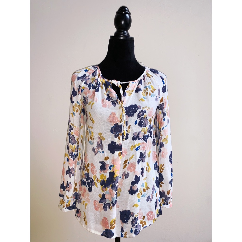 Lucky Brand • Floral Water Paint Long Sleeve Top - Picture 1 of 6